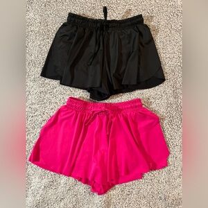 Girls Large 10/12 Butterfly Shorts 2-Pack Black Hot Pink Summer Activewear